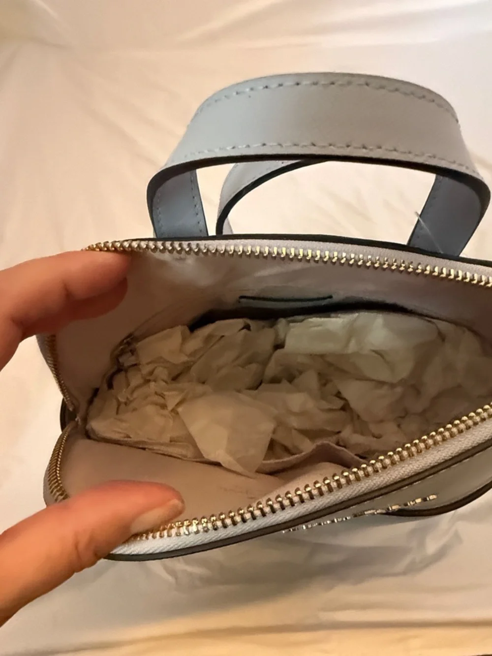 kate spade Light Blue Saffiano Leather Backpack with Gold Hardware